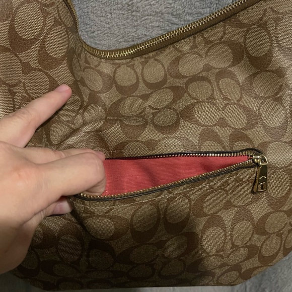 Genuine Coach Signature Skylar Hobo Khaki Poppy Large Purse/handbag - Picture 8 of 13